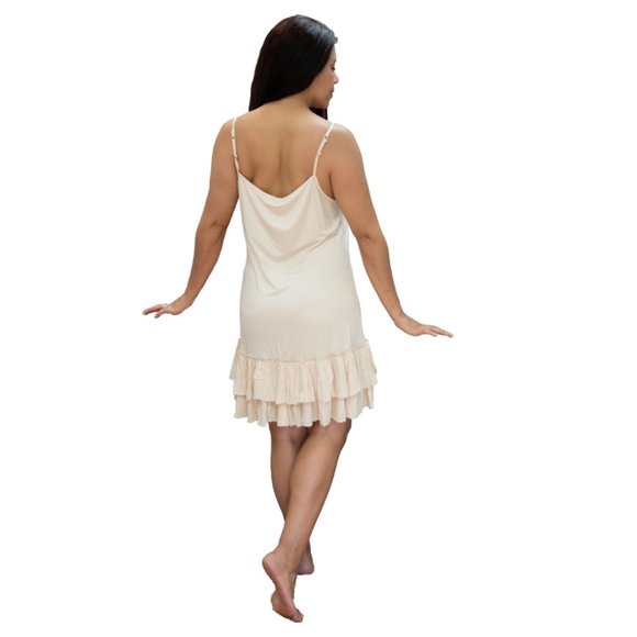 Taupe Double Ruffle Dress Extender Slip Layered Tiered Dress Multi-Way Strap - Picture 7 of 7